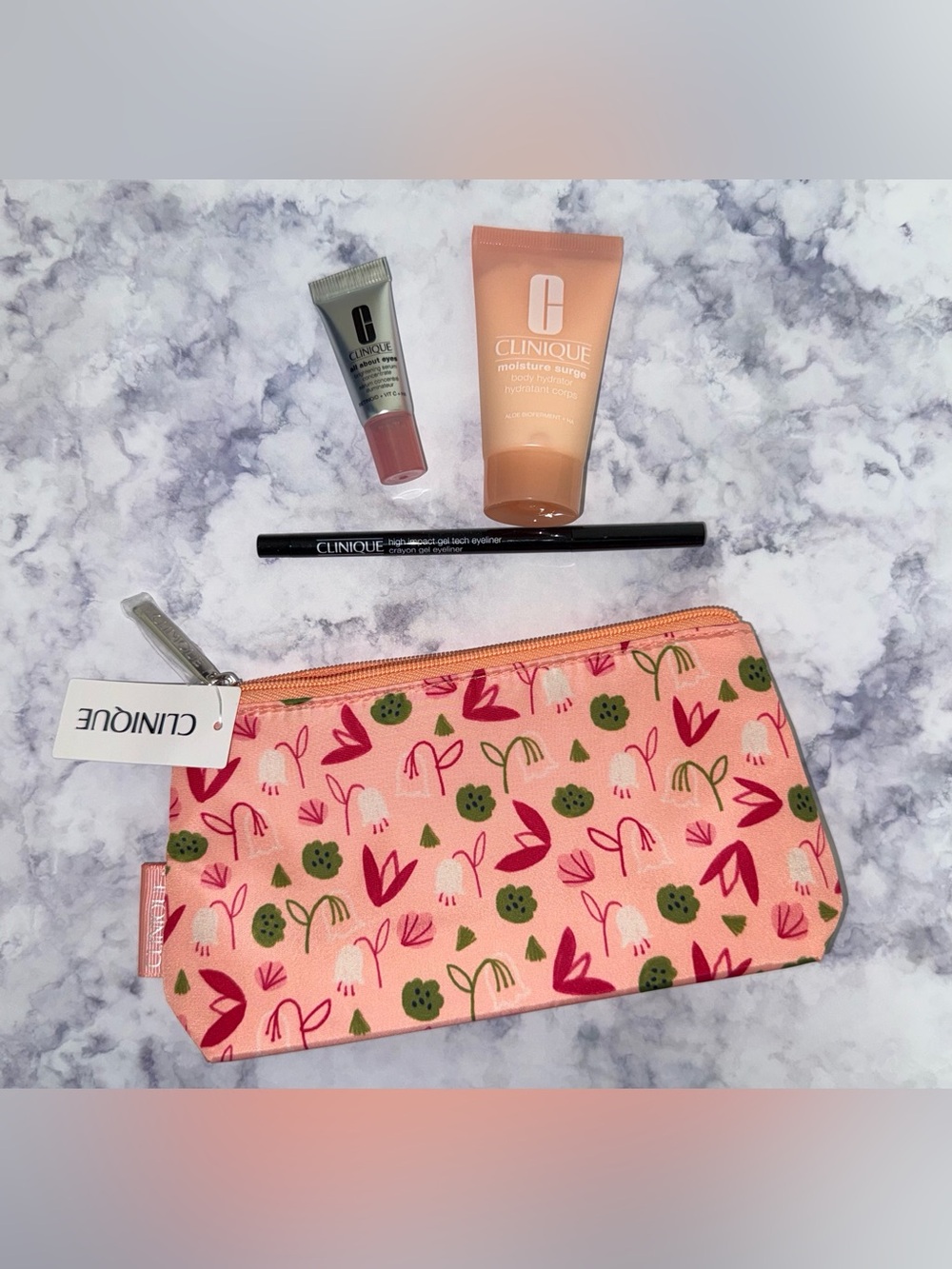 Clinique 4 Piece Beauty Skincare Makeup Set + Cosmetic Bag NEW